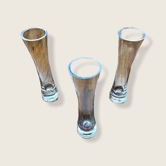 Set of 3 Narrow Fluted Glass Vases - Picture 1 of 7